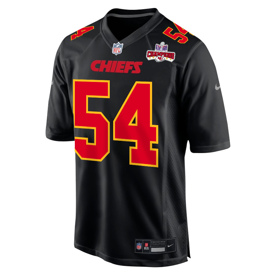 Leo Chenal 54 Kansas City Chiefs Super Bowl LVIII Champions 4 Stars Patch Fashion Game Carbon Black NFL Jersey Men's