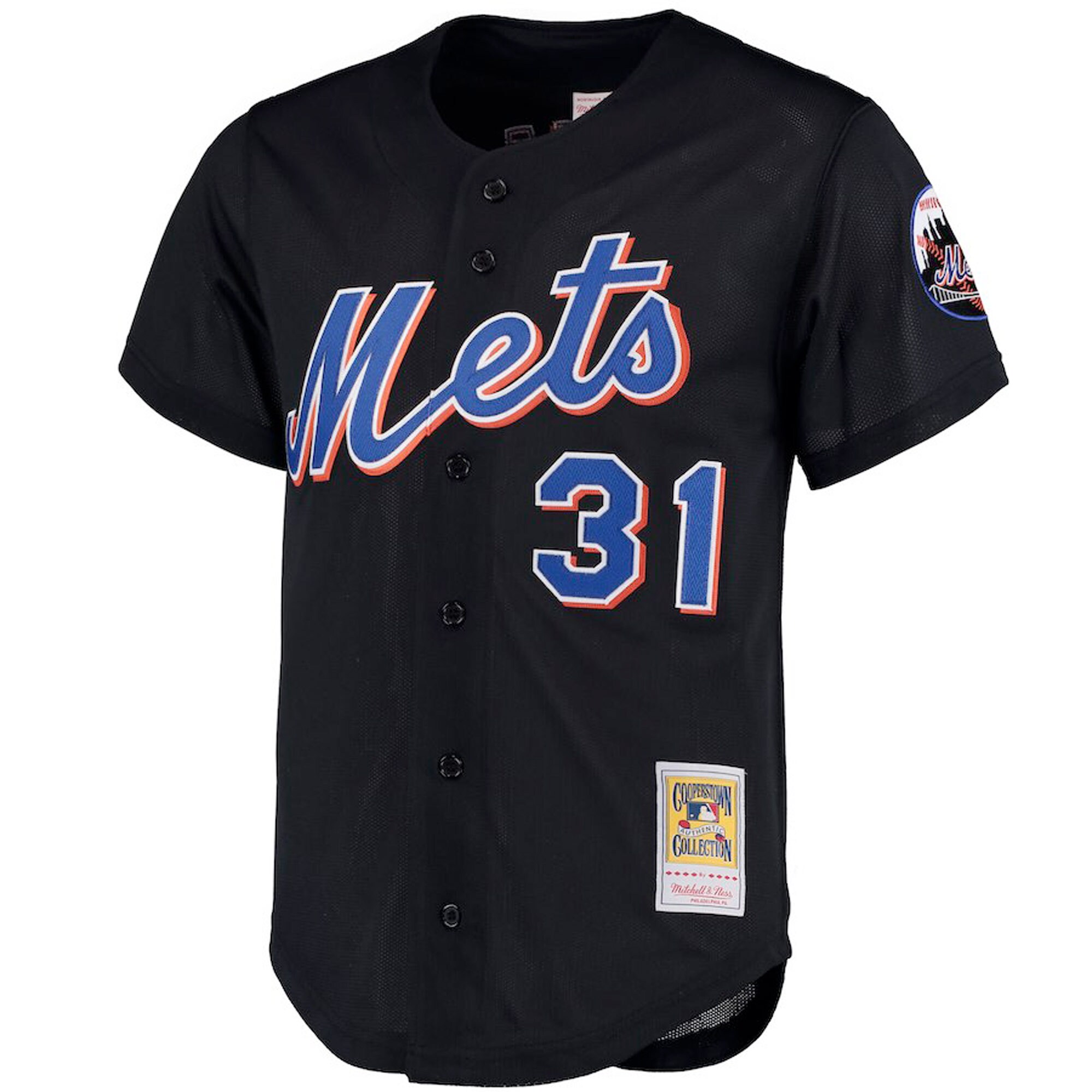 New York Mets Mike Piazza Mitchell Ness Black Big Tall Cooperstown Collection Mesh Button-Up MLB Jersey Men's