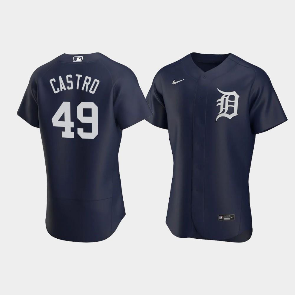 Willi Castro 49 Detroit Tigers Team Logo Navy Alternate MLB Jersey Men's