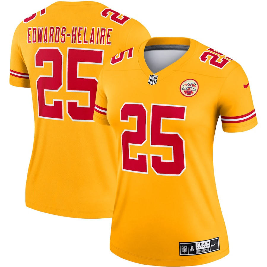 Clyde Edwards-Helaire 25 Kansas City Chiefs Inverted Legend Gold NFL Jersey Women's