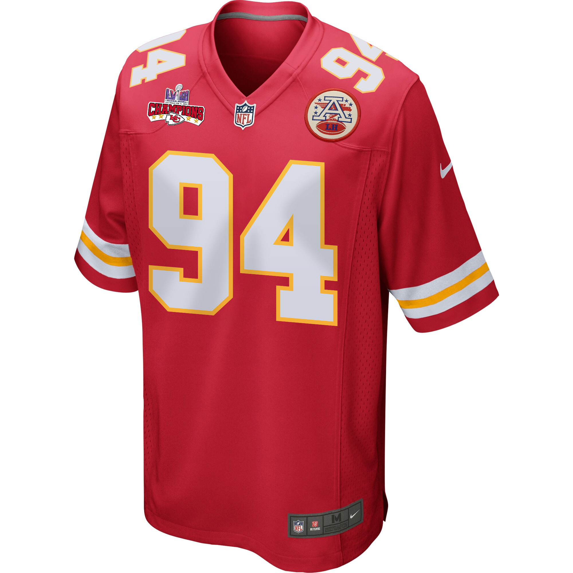 Malik Herring 94 Kansas City Chiefs Super Bowl LVIII Champions 4 Stars Patch Game Red NFL Jersey Men's
