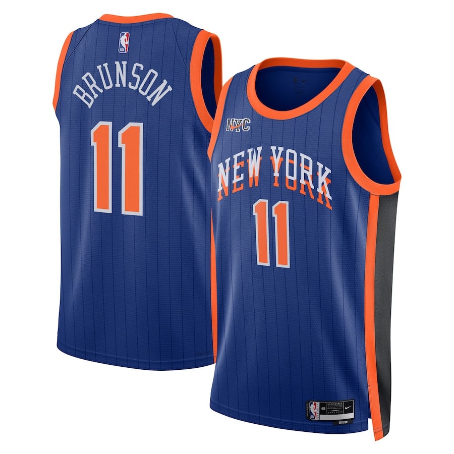 Jalen Brunson 11 New York Knicks 2023/24 City Edition Swingman Blue NBA Jersey Men's