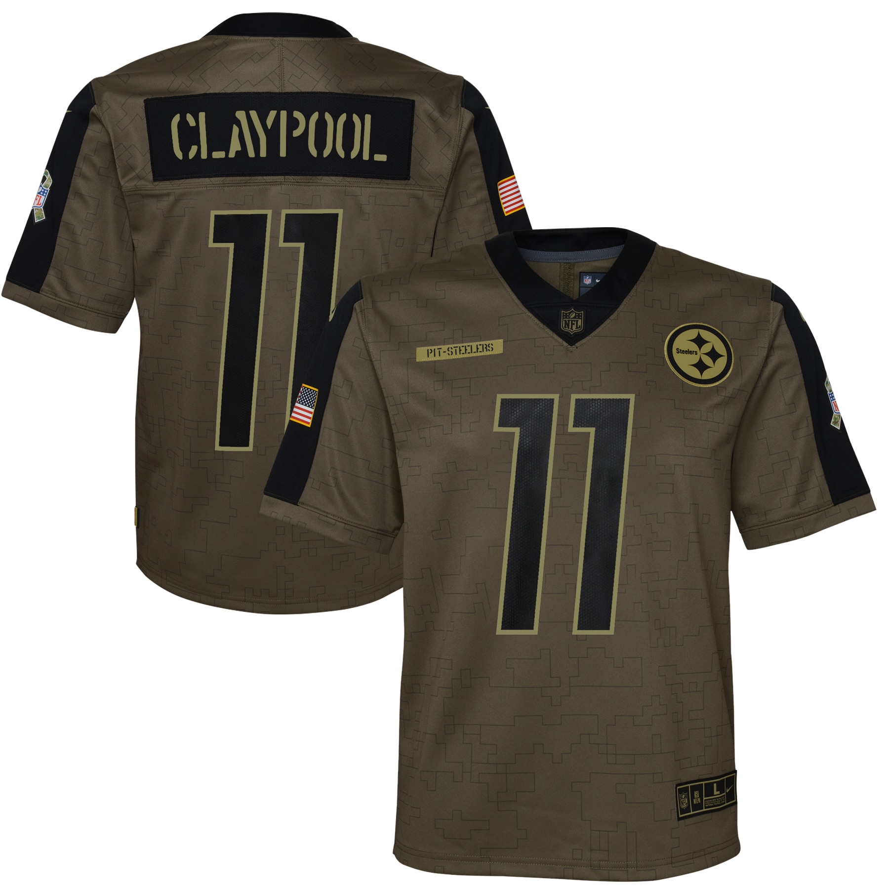 Dallas Pittsburgh Steelers Chase Claypool Olive Salute To Service Game NFL Jersey Youth