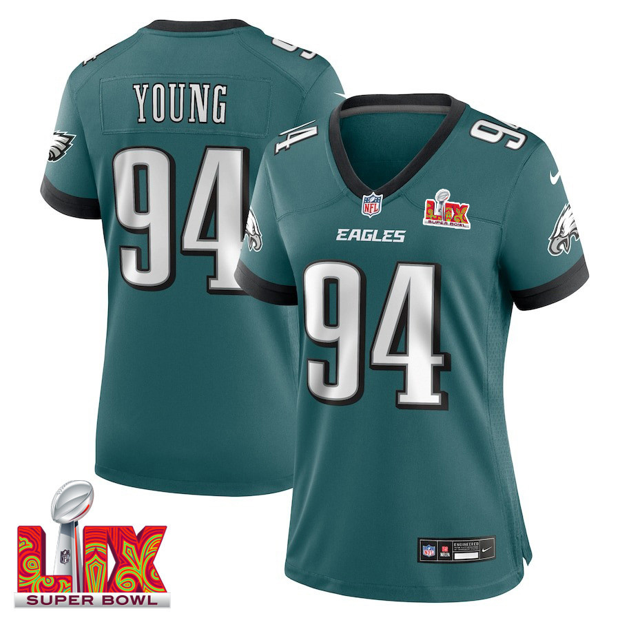 Byron Young #94 Philadelphia Eagles Super Bowl LIX Midnight Green NFL Jersey Women's