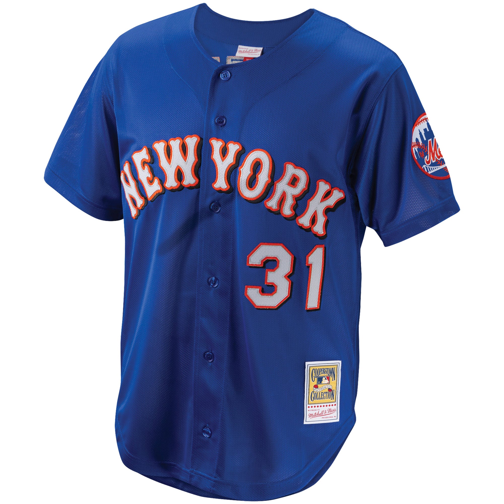 New York Mets Mike Piazza Mitchell Ness Royal Cooperstown Collection Mesh Batting Practice Button-Up MLB Jersey Men's