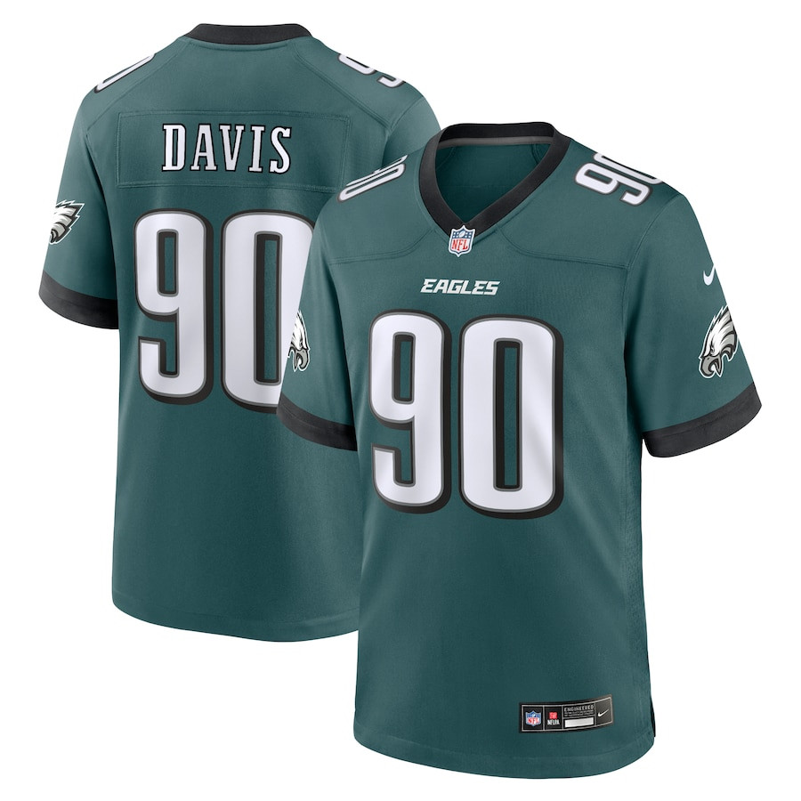 Jordan Davis 90 Philadelphia Eagles Team Game Midnight Green NFL Jersey Men's