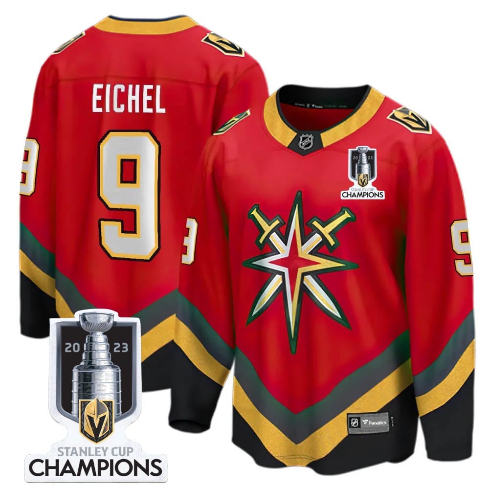 Jack Eichel 9 Vegas Golden Knights 2023 Stanley Cup Champions Patch Reverse Editon Red NHL Jersey Men's