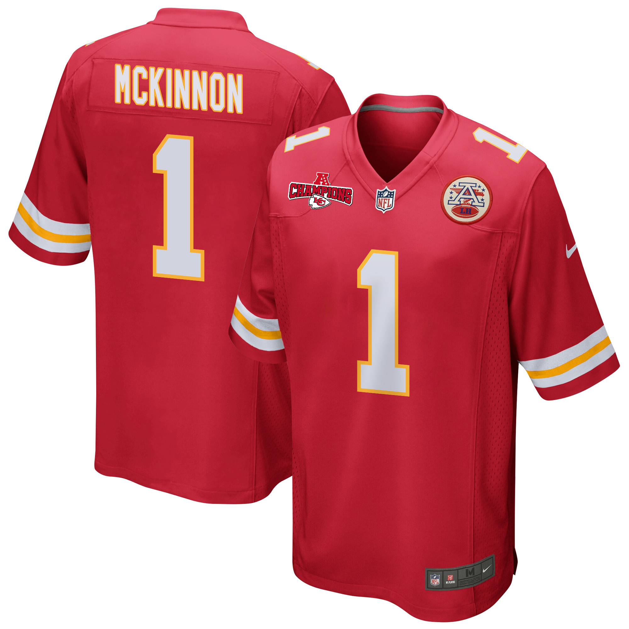 Jerick McKinnon 1 Kansas City Chiefs AFC Champions Patch Game Red NFL Jersey Men's