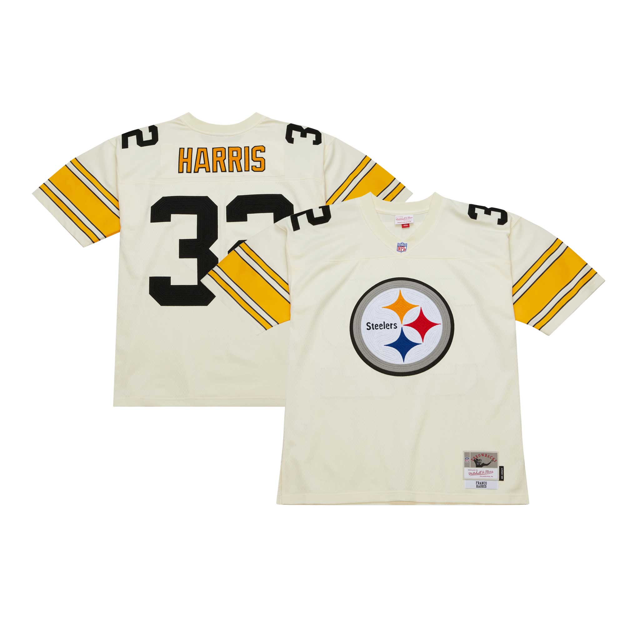 Pittsburgh Steelers Franco Harris Mitchell Ness Cream Chainstitch Legacy NFL Jersey Men's