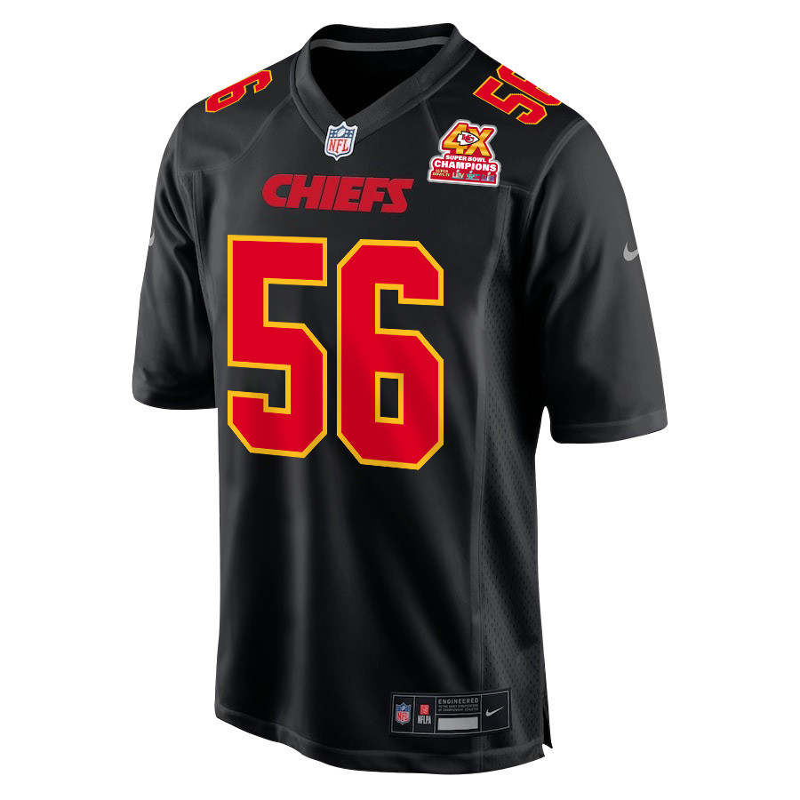 George Karlaftis 56 Kansas City Chiefs Super Bowl LVIII Champions 4X Fashion Game Carbon Black NFL Jersey Men's