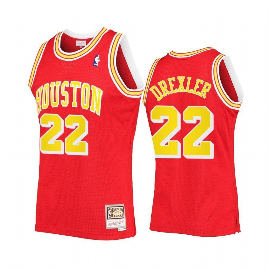 Clyde Drexler 22 Houston Rockets Red Hardwood Classics NBA Jersey Men's