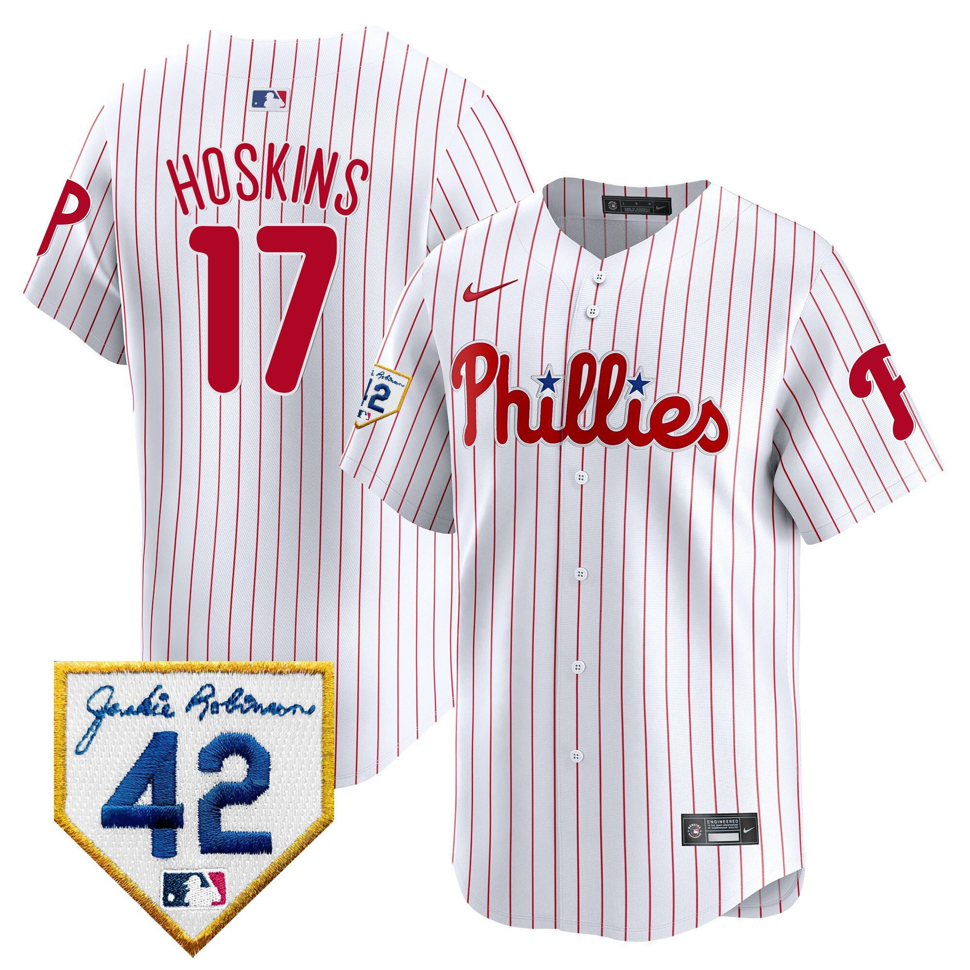 Rhys Hoskins 17 Philadelphia Phillies 2024 Jackie Robinson Patch White MLB Jersey Men's