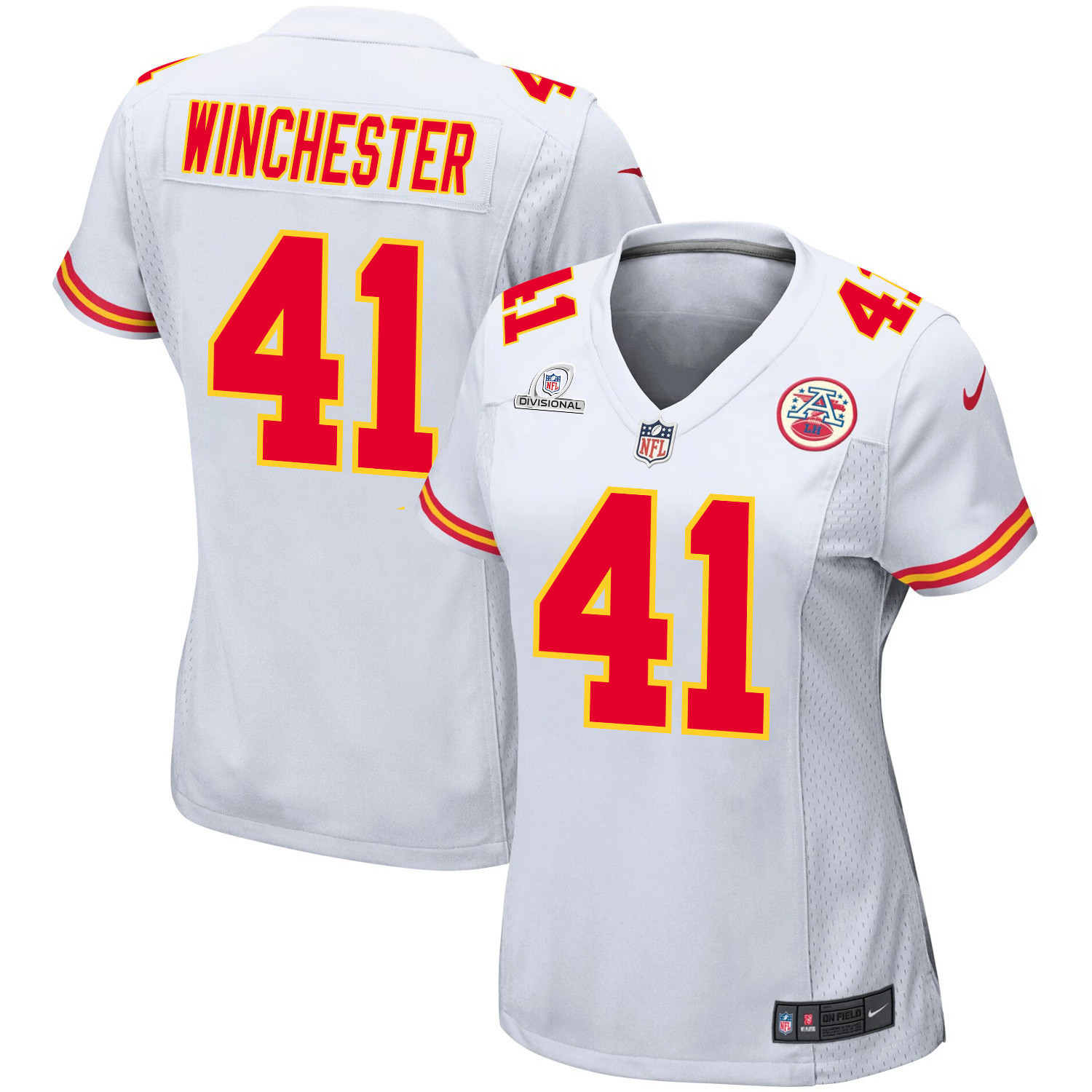James Winchester 41 Kansas City Chiefs Super Bowl LVIII Patch Game White NFL Jersey Women's