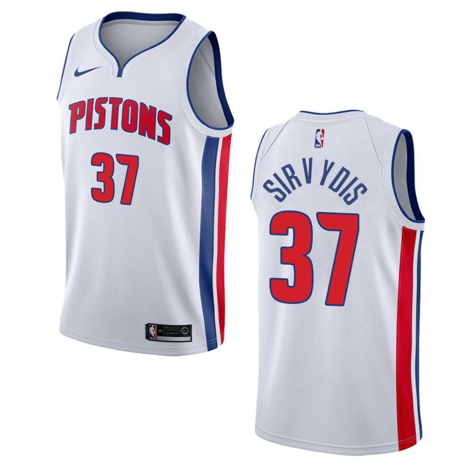 Detroit Pistons 37 Deividas Sirvydis Association Swingman White NBA Jersey Men's