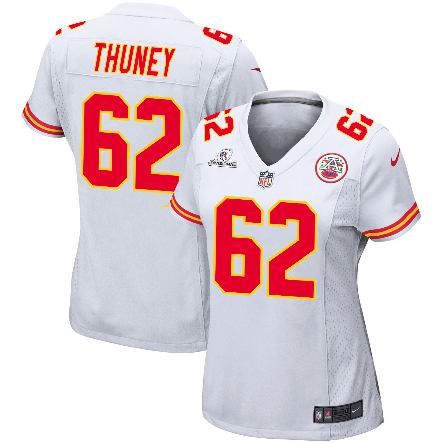 Joe Thuney 62 Kansas City Chiefs Super Bowl LVIII Patch Game White NFL Jersey Women's