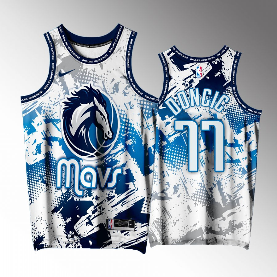Luka Doncic 77 Dallas Mavericks White Printing Splash City Exclusive Edition NBA Jersey Men's