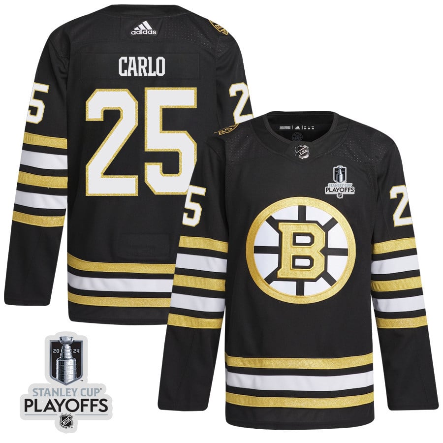 Brandon Carlo 25 Boston Bruins 2024 Playoffs Patch Home Black NHL Jersey Men's