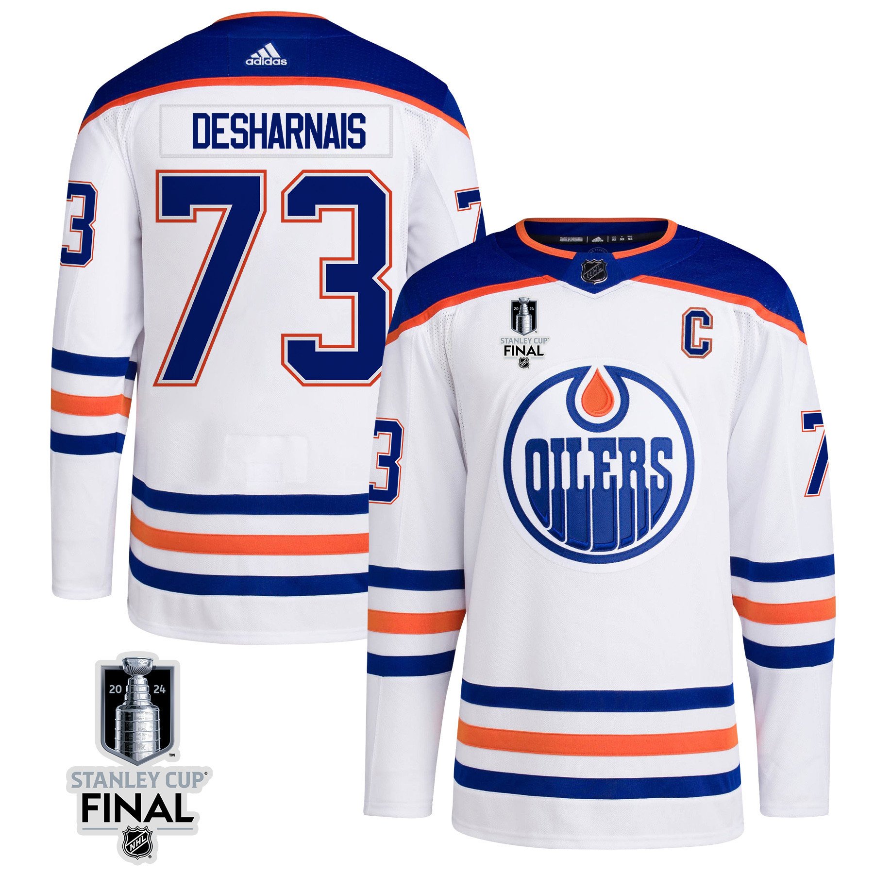 Vincent Desharnais 73 Edmonton Oilers 2024 STANLEY CUP Final Away White NHL Jersey Men's