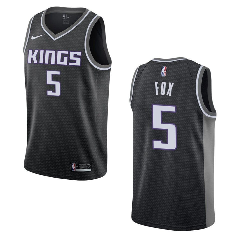 Sacramento Kings 5 De'aaron Fox Statement Swingman Black NBA Jersey Men's