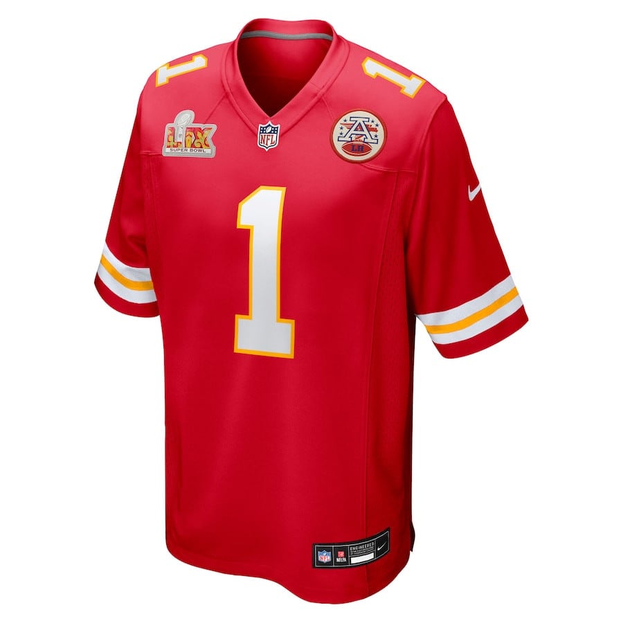 Xavier Worthy 1 Kansas City Chiefs Super Bowl LIX Game Red NFL Jersey Men's