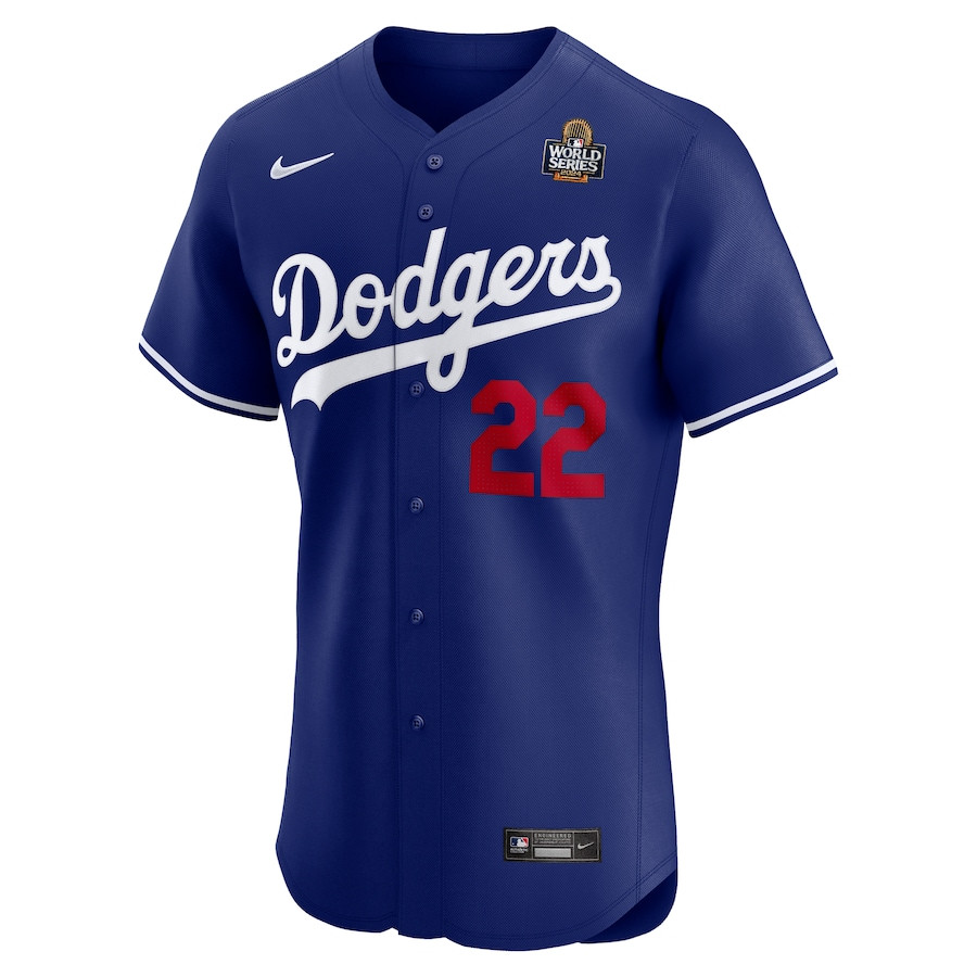 Clayton Kershaw 22 Los Angeles Dodgers 2024 World Series Alternate Elite Player Royal MLB Jersey Men's