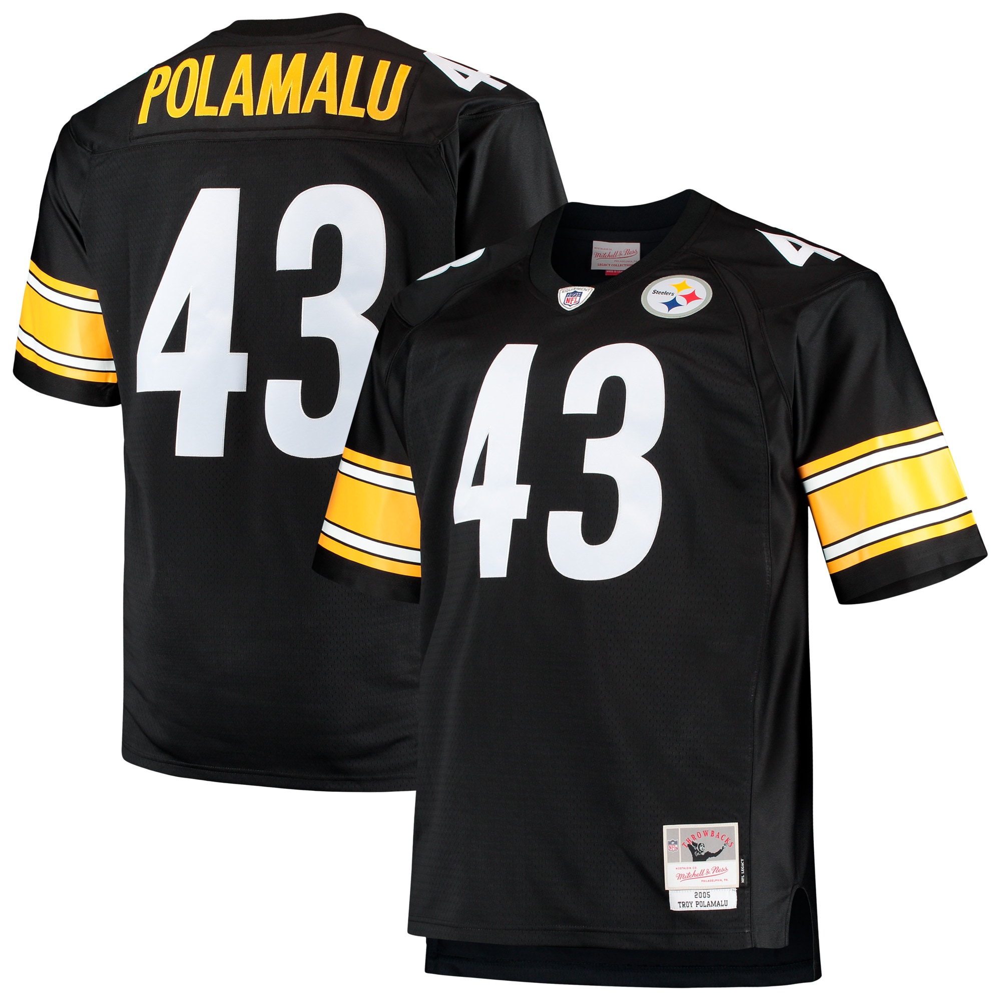 Pittsburgh Steelers Troy Polamalu Mitchell Ness Black Big Tall 2005 Retired Player NFL Jersey Men's