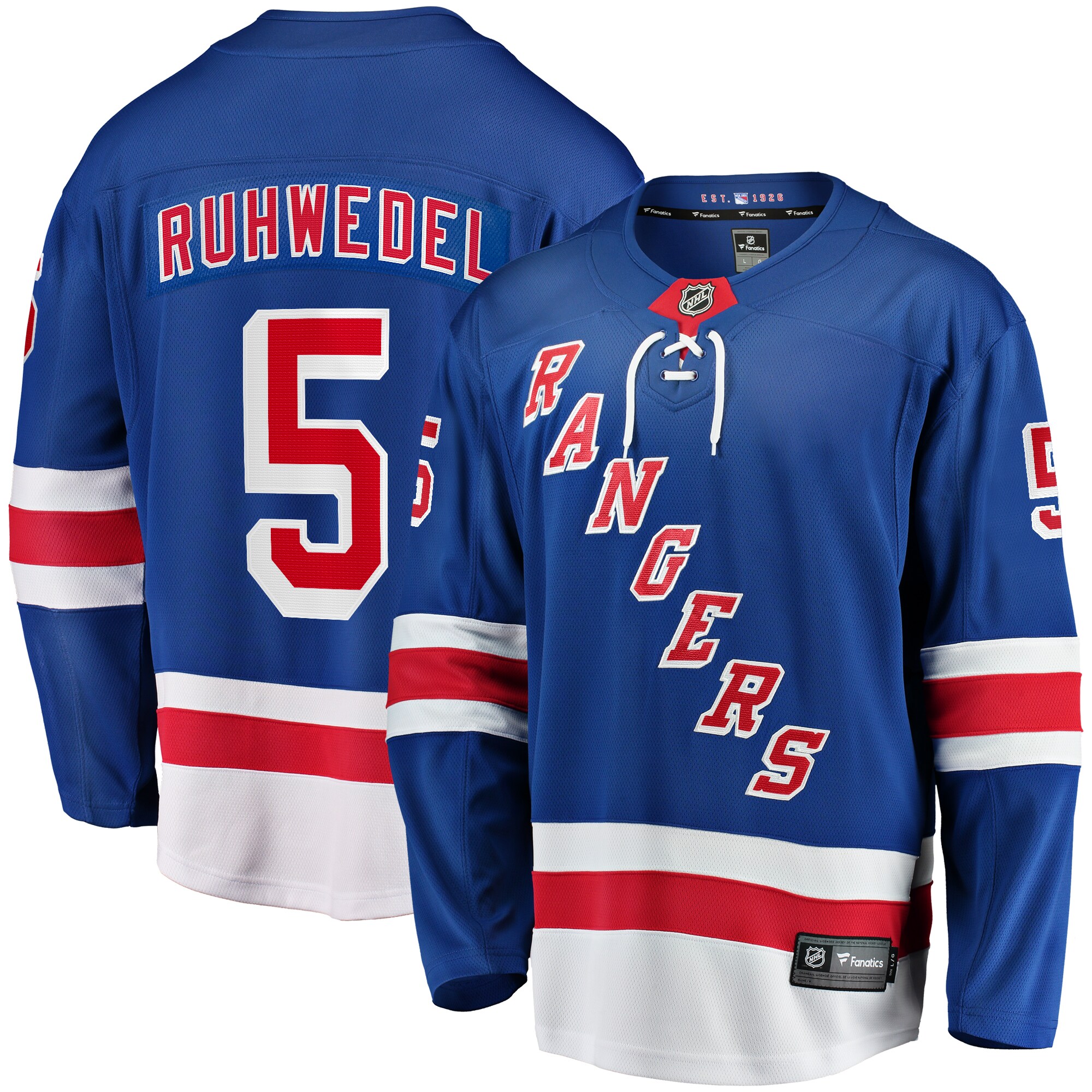 New York Rangers Chad Ruhwedel Blue Home Premier Breakaway Player NHL Jersey Men's