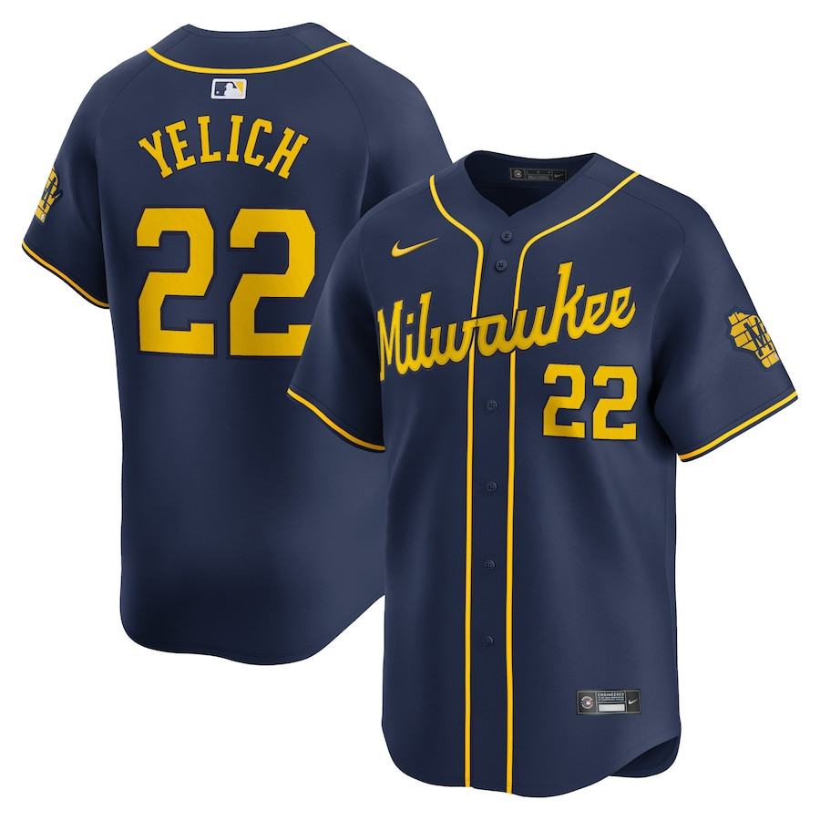 Christian Yelich 22 Milwaukee Brewers Alternate Limited Navy MLB Jersey Men's