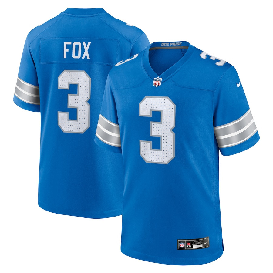Jack Fox 3 Detroit Lions Team Game Blue NFL Jersey Men's