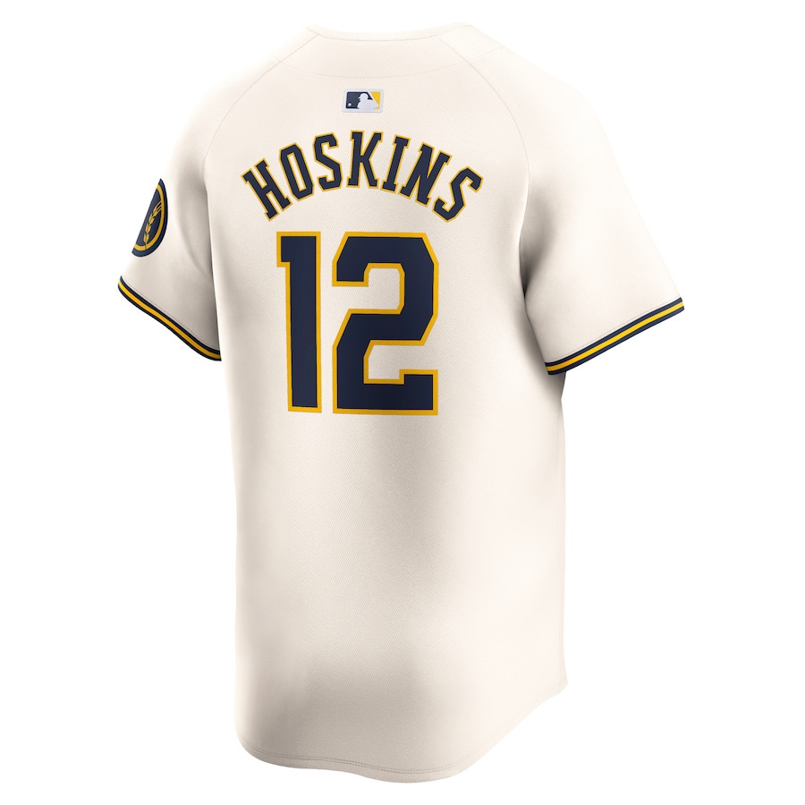 Rhys Hoskins 12 Milwaukee Brewers Home Limited Player Cream MLB Jersey Men's