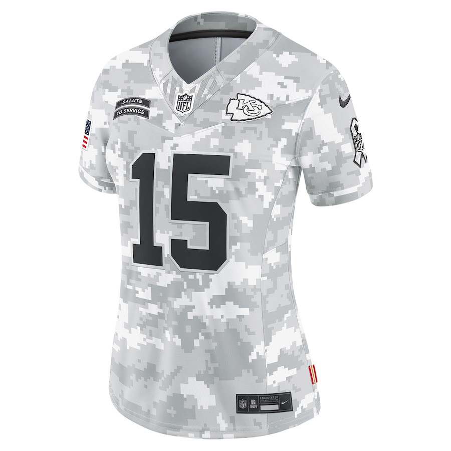 Patrick Mahomes 15 Kansas City Chiefs 2024 Salute to Service Limited Arctic Camo NFL Jersey Women's