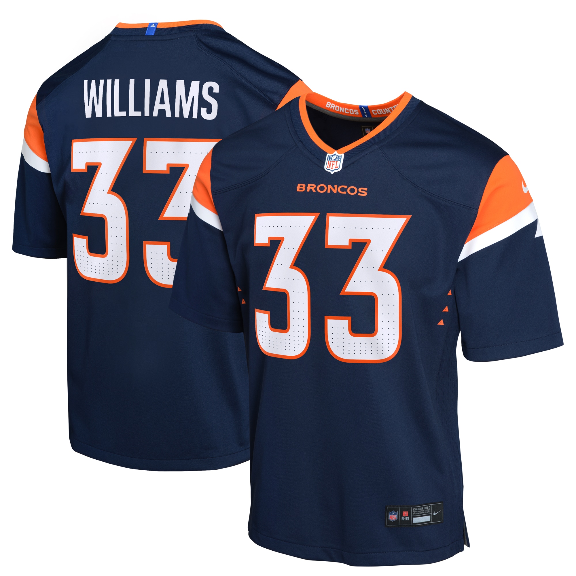 Denver Broncos Javonte Williams Navy Mile High Collection Game NFL Jersey Youth
