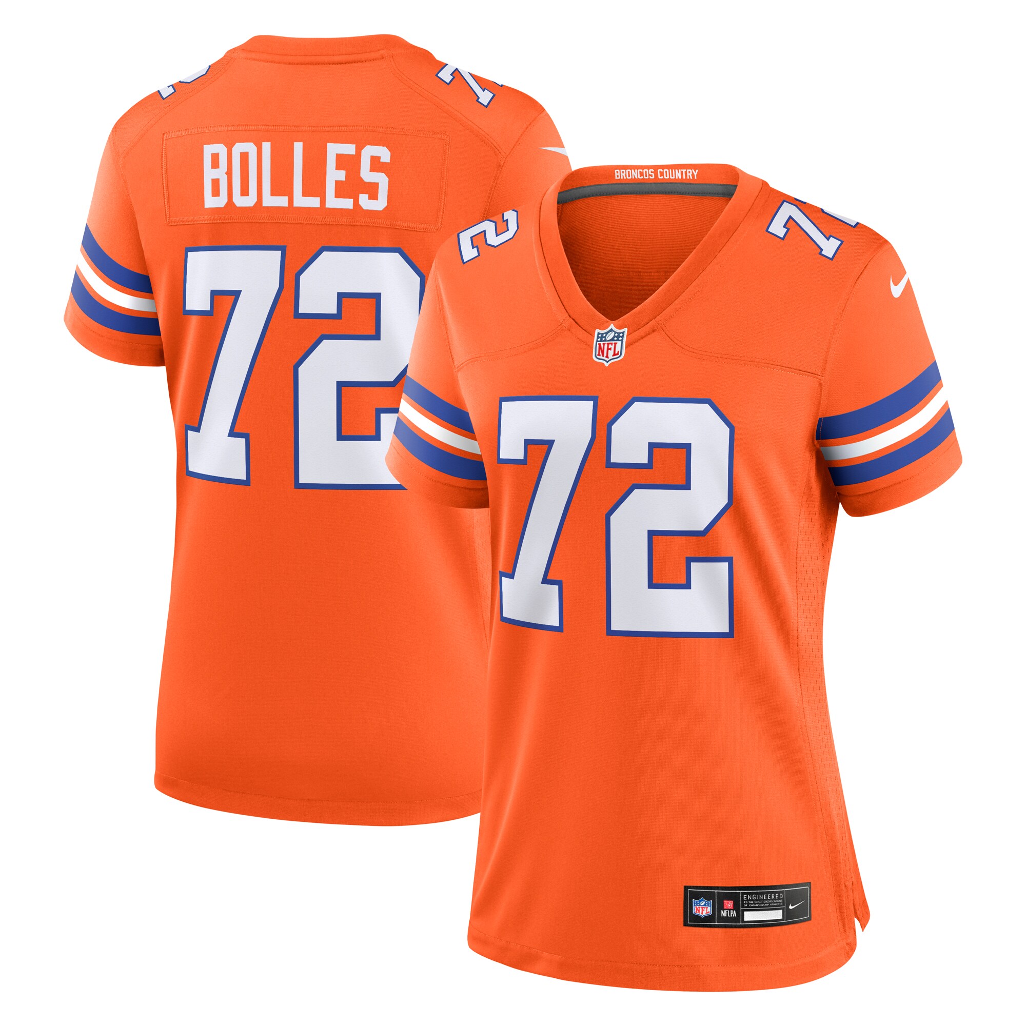 Denver Broncos Garrett Bolles Orange Mile High Collection 1977 Throwback Player Game NFL Jersey Women's