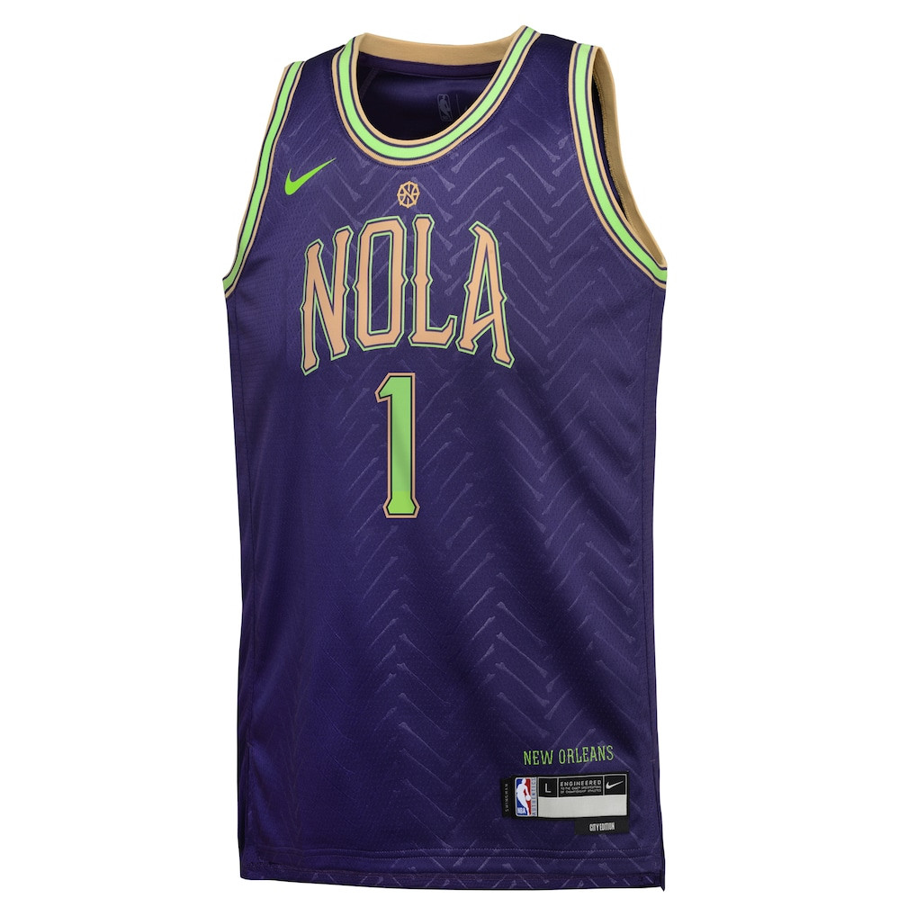 Zion Williamson 1 New Orleans Pelicans 2024/25 Swingman Playe City Edition Purple NBA Jersey Youth