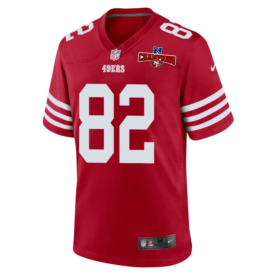 Ross Dwelley 82 San Francisco 49ers NFC Champions Patch Game Scarlet NFL Jersey Men's