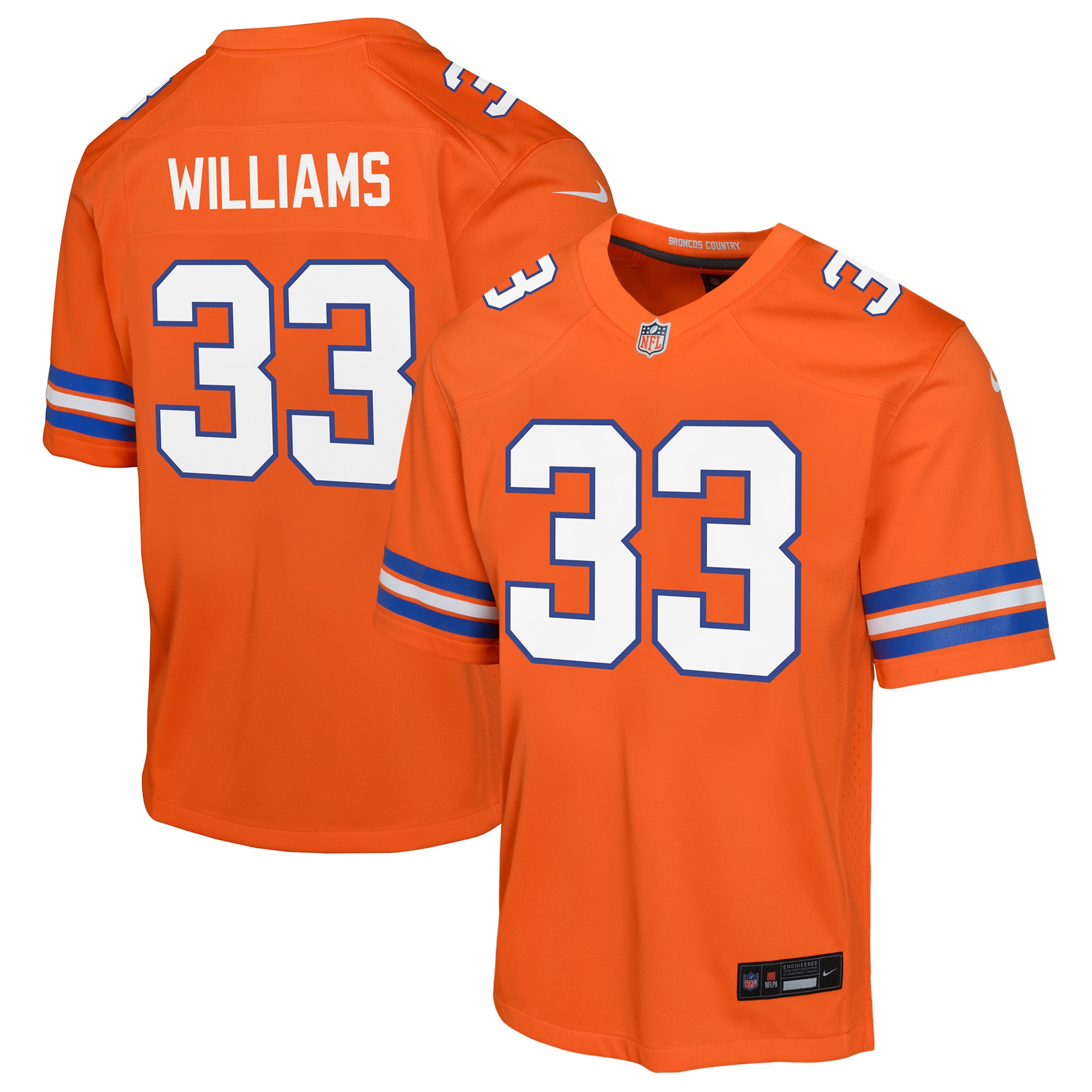 Denver Broncos Javonte Williams Orange Mile High Collection 1977 Throwback Game NFL Jersey Youth
