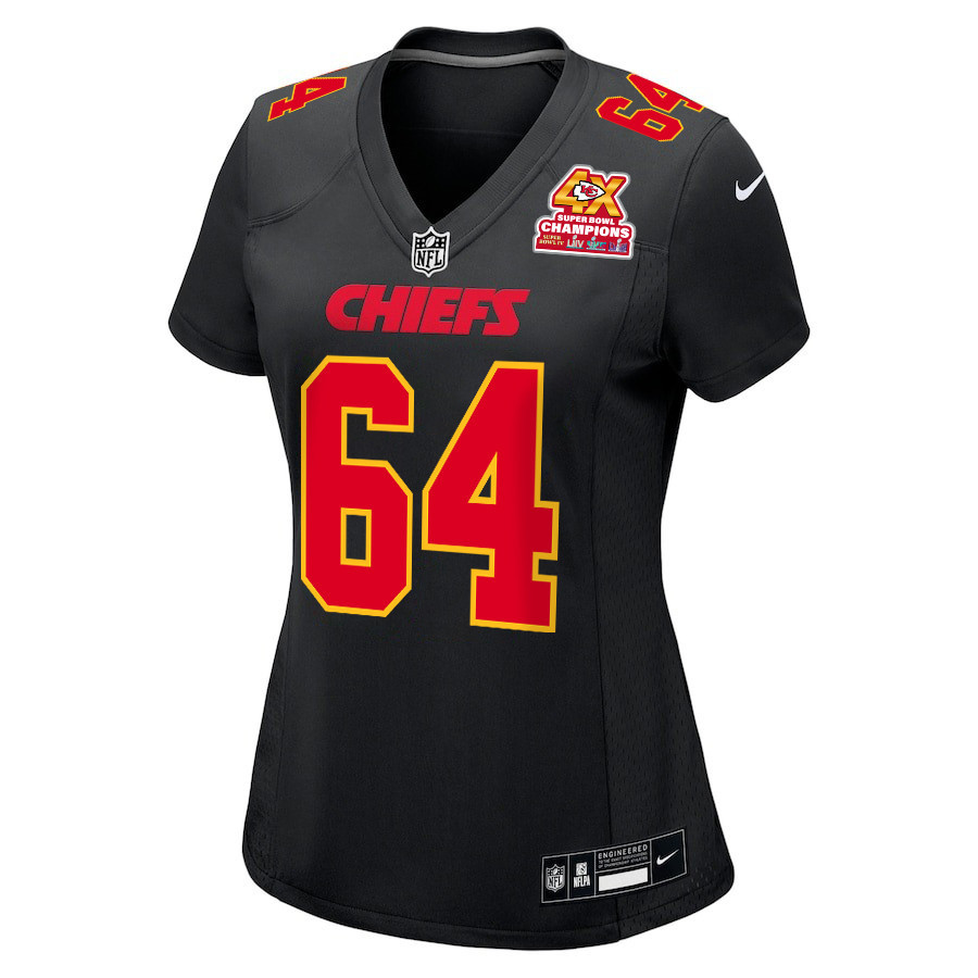 Wanya Morris 64 Kansas City Chiefs Super Bowl LVIII Champions 4X Fashion Game Carbon Black NFL Jersey Women's