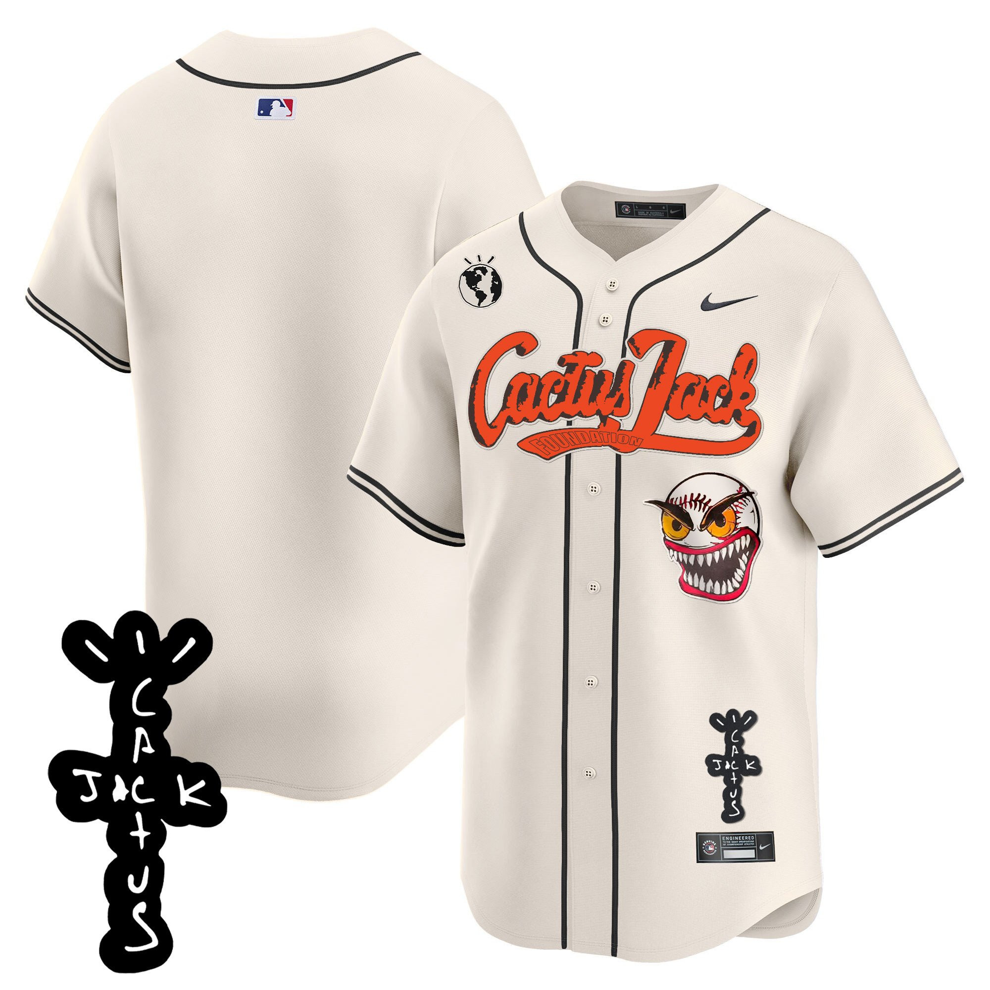 Houston Astros Cactus Jack Patch V2 Cream MLB Jersey Men's