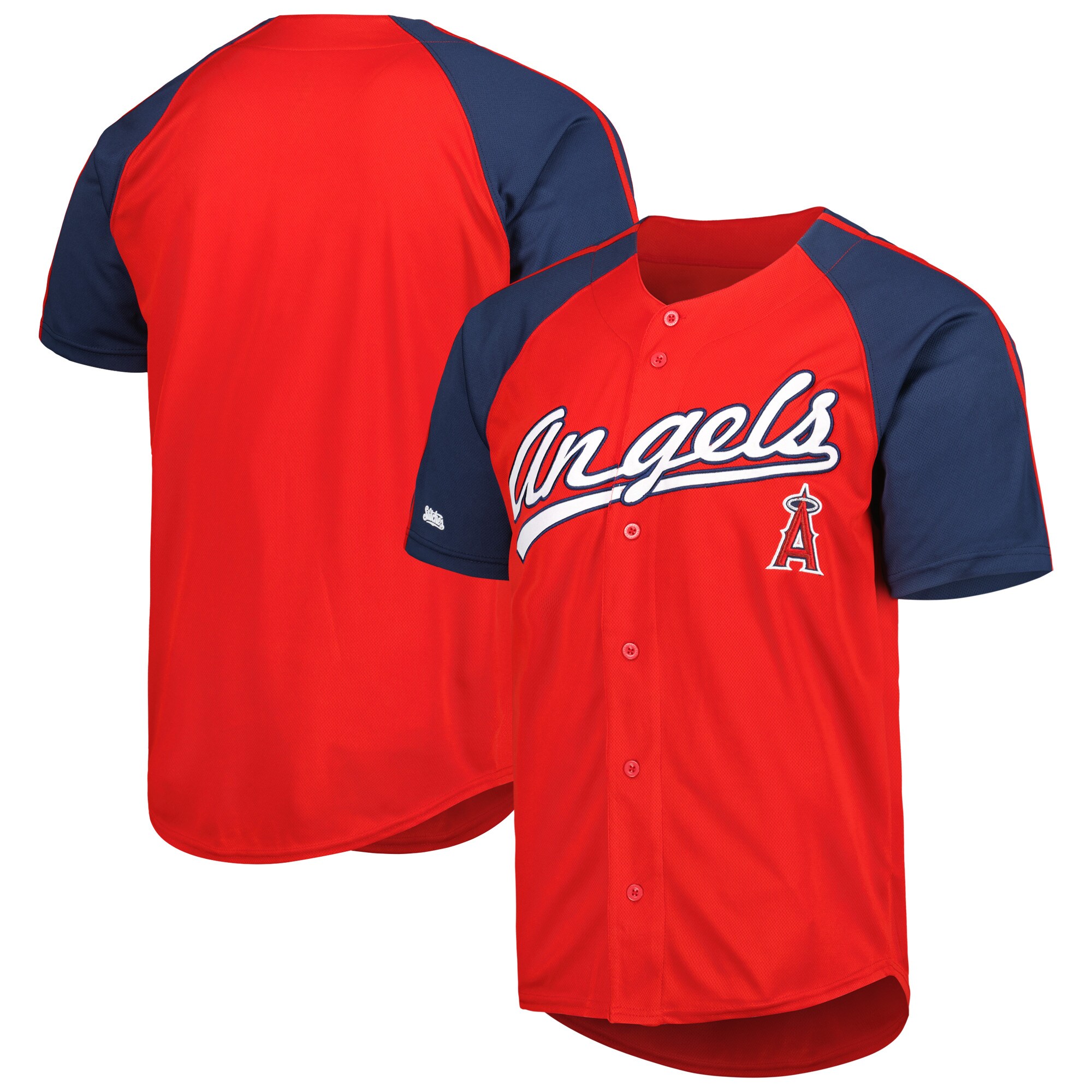 Los Angeles Angels Stitches Red Button-Down Raglan Fashion MLB Jersey Men's