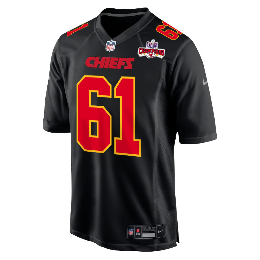 Austin Reiter 61 Kansas City Chiefs Super Bowl LVIII Champions 4 Stars Patch Fashion Game Carbon Black NFL Jersey Men's