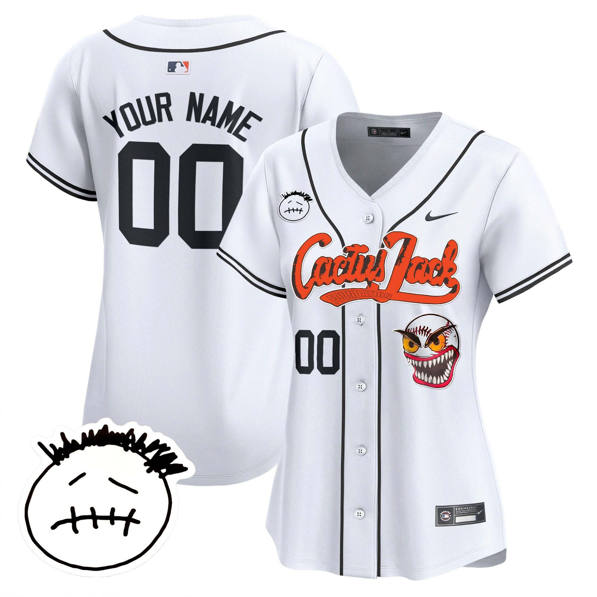 Houston Astros Cactus Jack Patch V3 Custom White MLB Jersey Women's