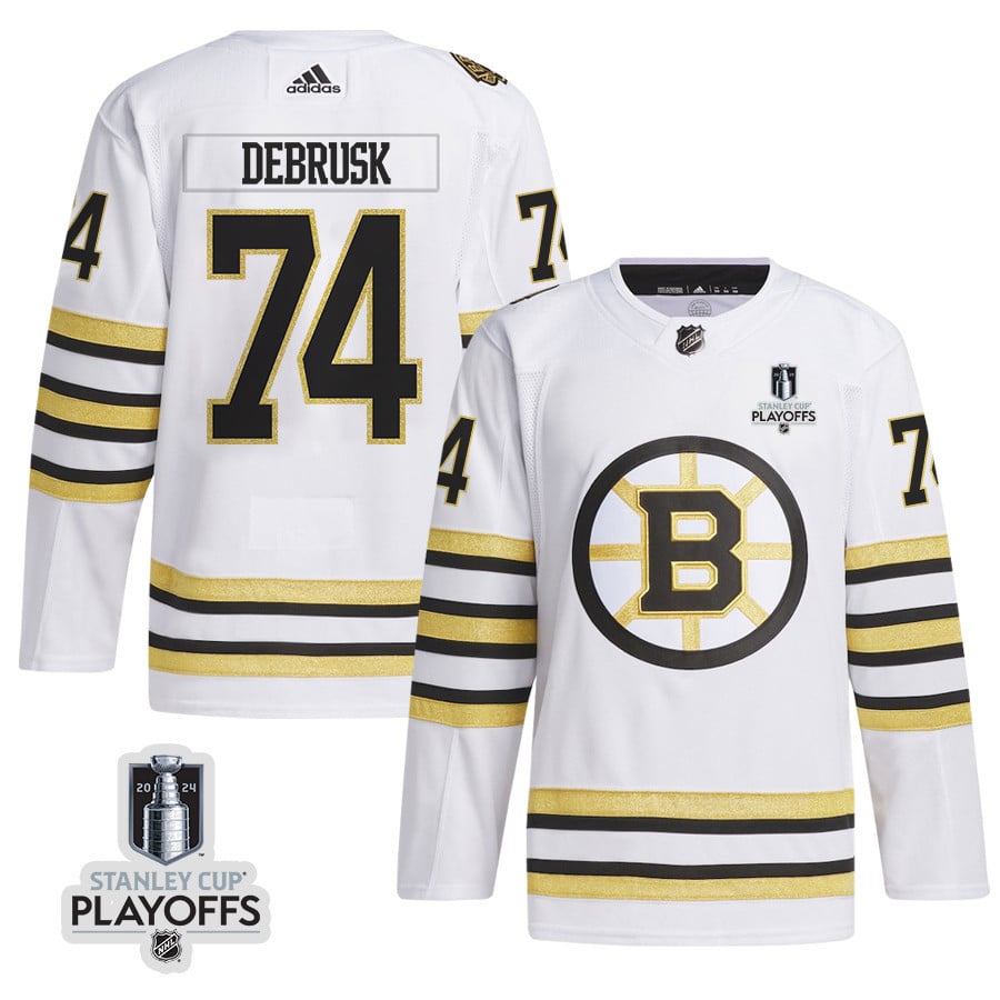 Jake DeBrusk 74 Boston Bruins 2024 Playoffs Patch Away White NHL Jersey Men's