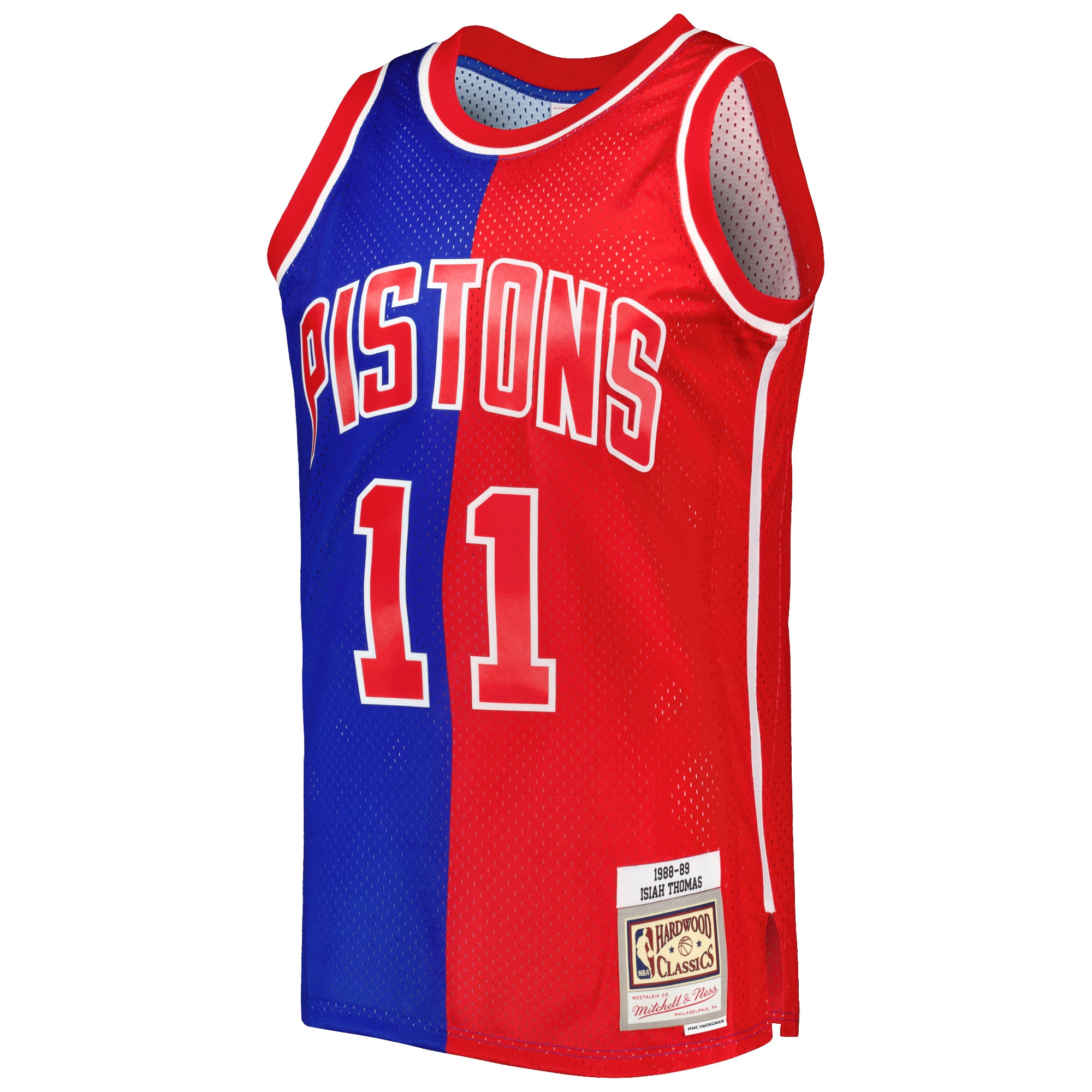 Mitchell Ness Isiah Thomas Blue/Red Detroit Pistons Hardwood Classics 1988/89 Split Swingman NBA Jersey Men's
