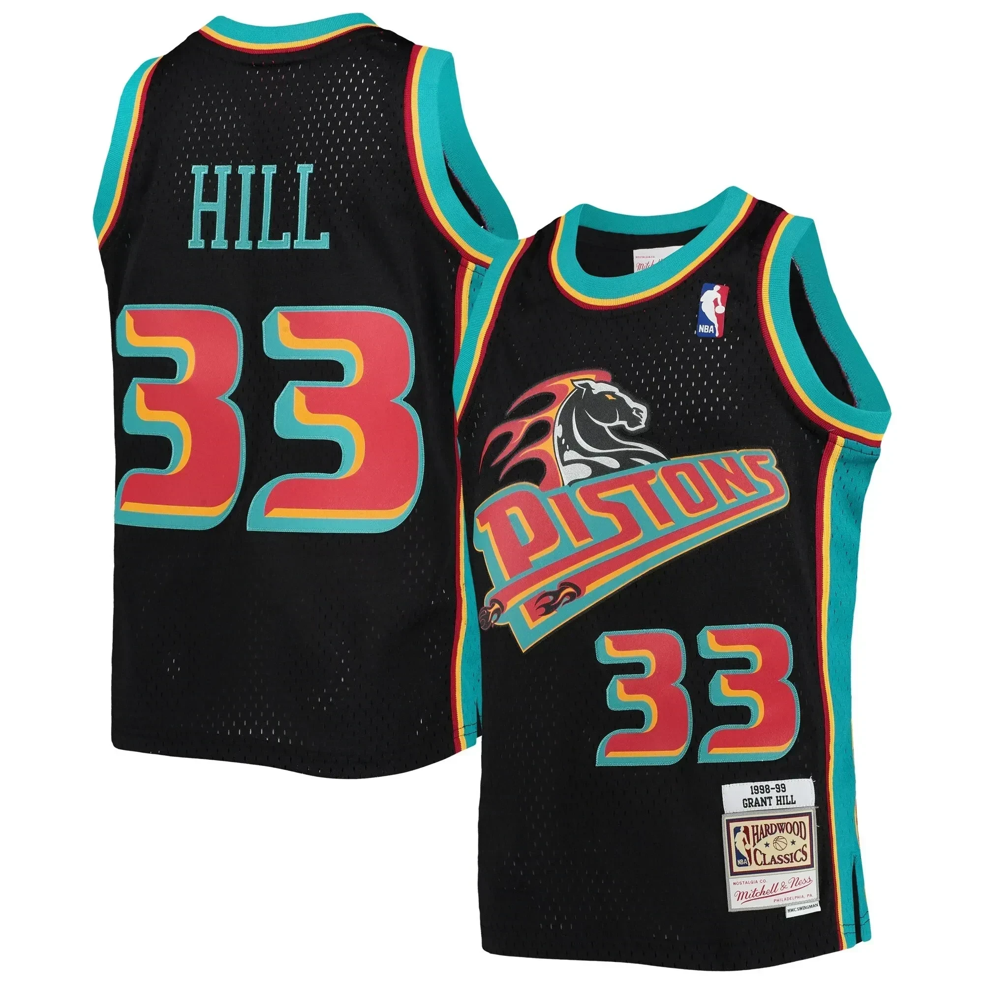 Grant Hill Detroit Pistons Mitchell&Nes 1998-99 Hardwood Classics Reload Black NBA Jersey Youth