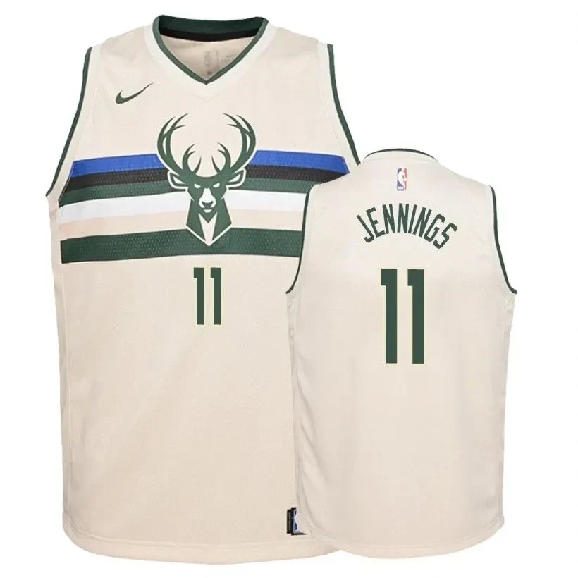 Bucks Brandon Jennings 11 City Cream NBA Jersey Youth