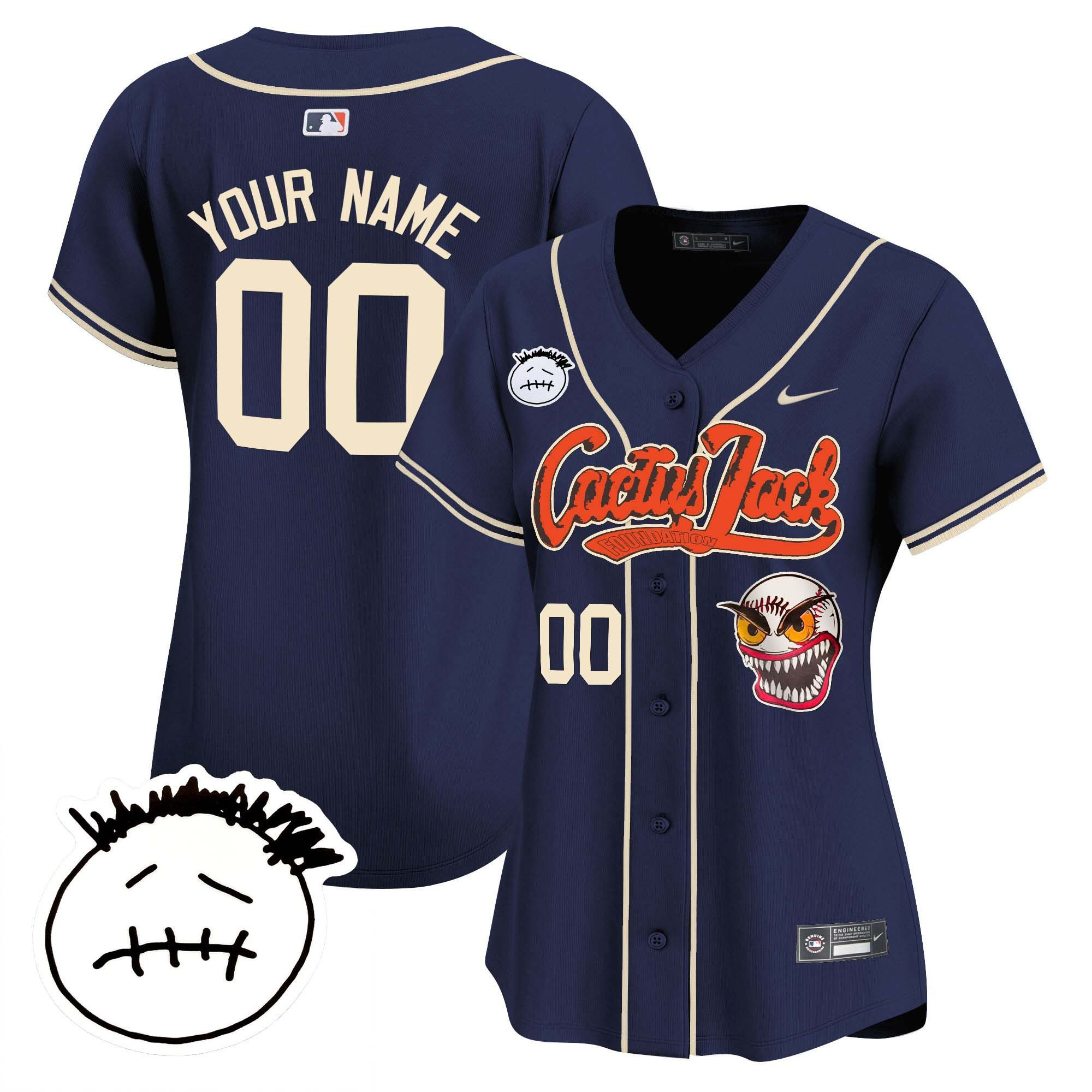 Houston Astros Cactus Jack Patch V3 Custom Navy MLB Jersey Women's