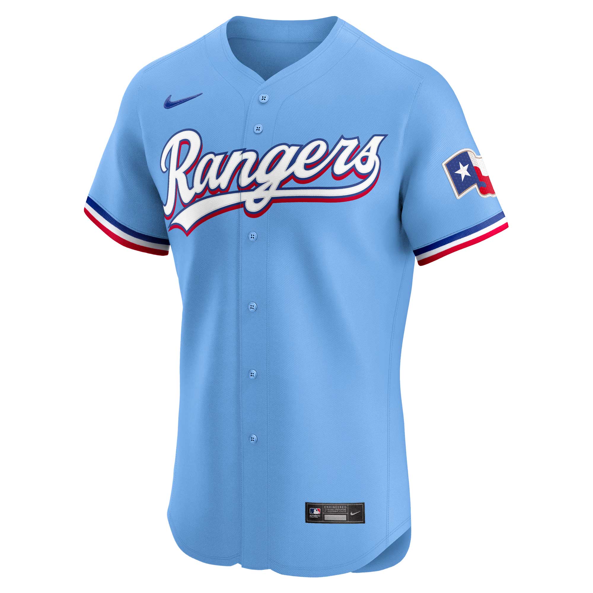 Texas Rangers Light Blue Alternate Vapor Premier Elite Patch MLB Jersey Men's