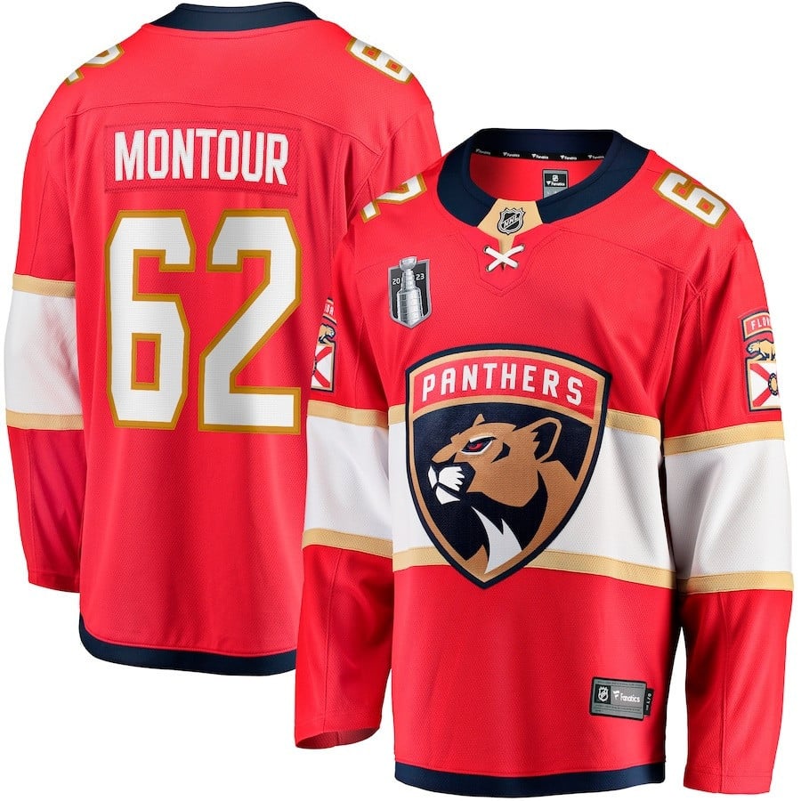 Brandon Montour 62 Florida Panthers 2023 Stanley Cup Final Home Breakaway Player Red NHL Jersey Men's