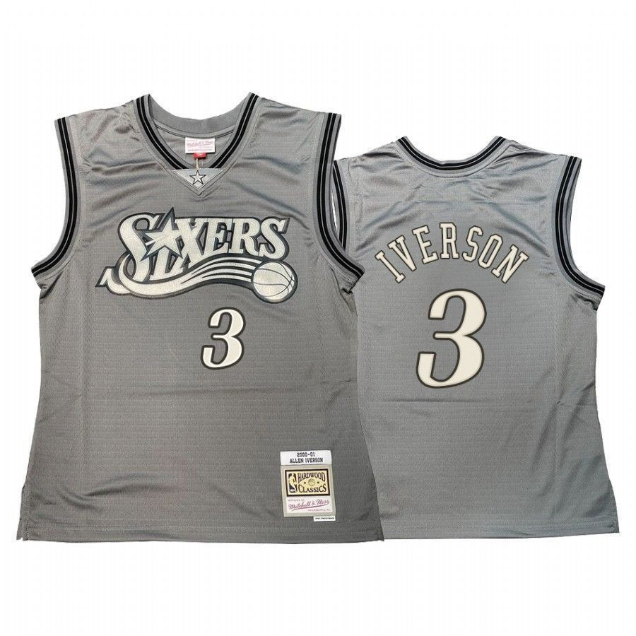 Allen Iverson 3 Philadelphia 76ers Hardwood Classics Gray NBA Jersey Men's
