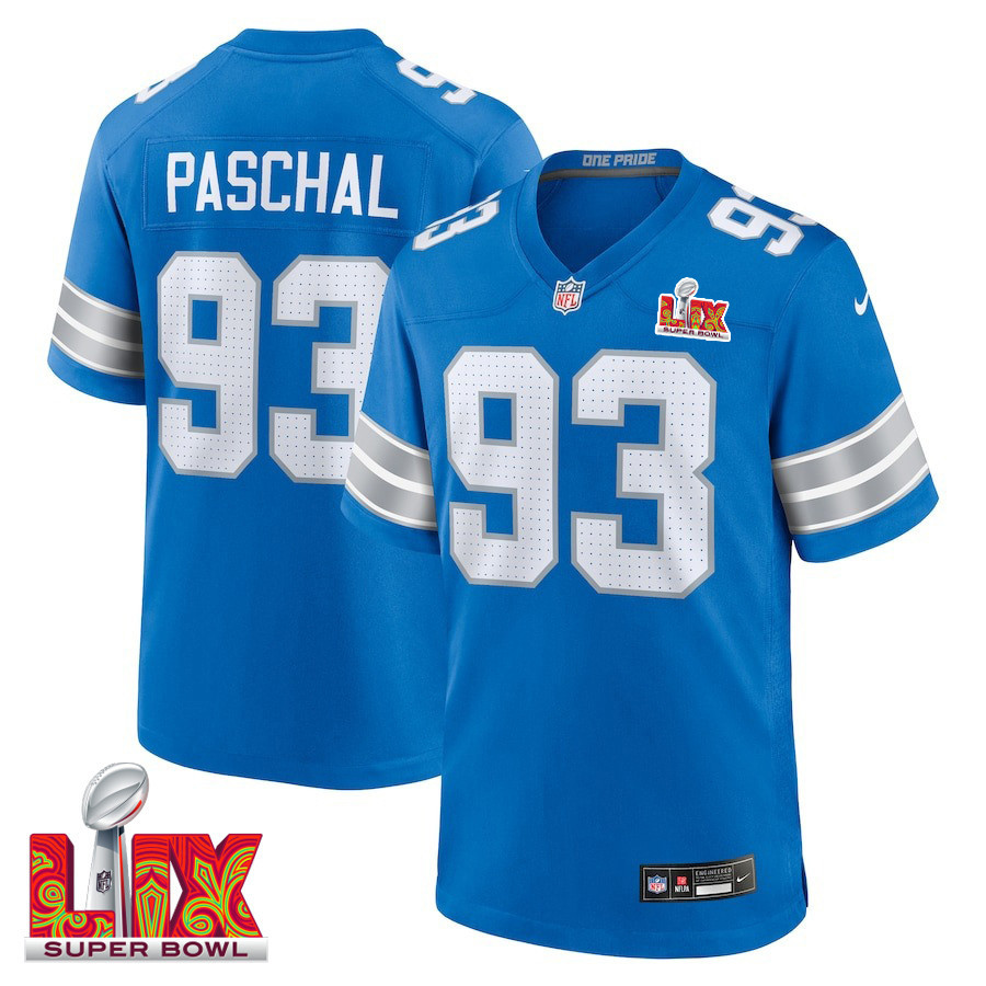 Josh Paschal #93 Detroit Lions Super Bowl LIX Blue NFL Jersey Men's